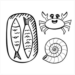 Seafood set, hand drawn isolated vector illustration