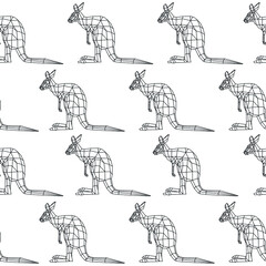 geometric seamless pattern low poly kangaroo line on white background