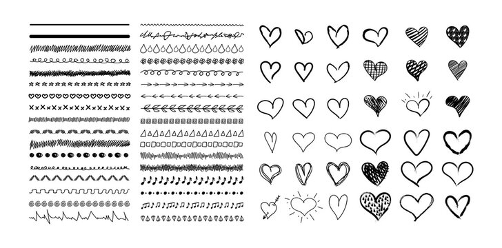 Vector hand drawn design elements isolated on white background, black drawings, freehand brush stroke.