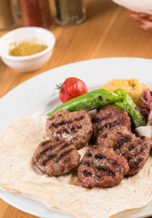 Turkish meatball traditional kofte. Spicy meatballs Kebab or Kebap.