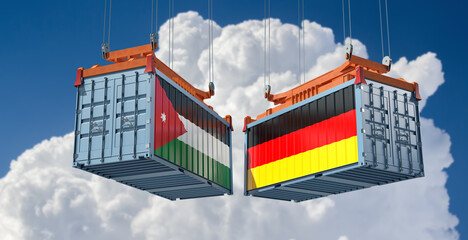 Freight containers with Jordan and German flag. 3D Rendering 