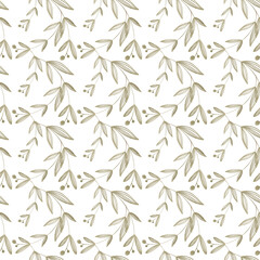Cozy kawaii autumn leaves and branches square seamless thanksgiving pattern on white background. Flat textured digital art. Print for fabric, wrapping paper, banner, clothing, postcards, wallpaper
