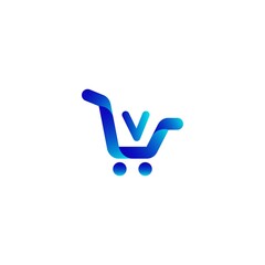 Shopping trolley, letter v logo. Online shop sign, Fashion Store icon, Marketing and E-commerce , Social Networking and Communication Digital concept for your Business.