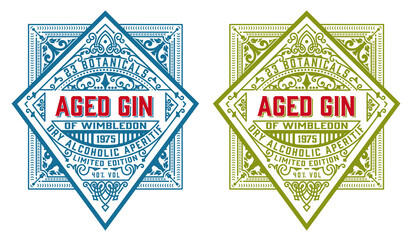 Antique  label with gin liquor design