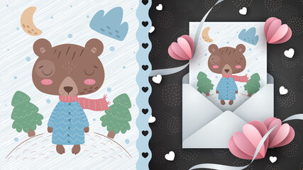 Cute bear ilustration - idea for greeting card.