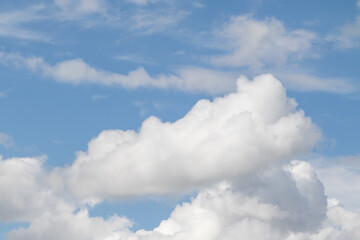 Naklejka na ściany i meble White clouds on a background of blue sky, sky background.