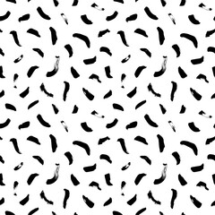 Black paint freehand scribbles vector seamless pattern. Wavy lines and round shapes, dry brush stroke texture. Abstract monochrome wallpaper design, trendy textile print. Wavy and swirled brush stroke