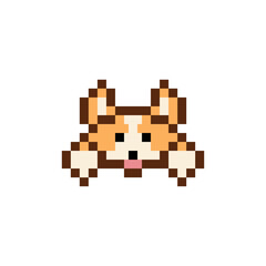 Fototapeta premium Pixel art cute face corgi dog vector isolated illustration