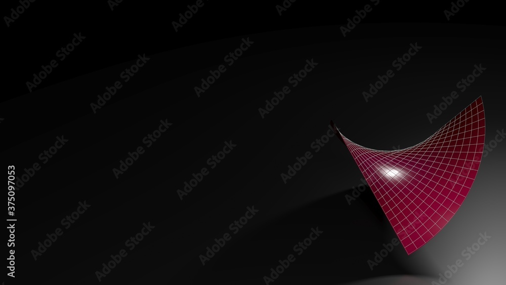 Poster abstract red twisted grid surface over a black glossy plane - 3d rendering illustration
