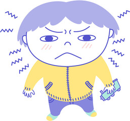 怒っている男の子／不機嫌な男の子（上から子供を見下ろす構図）