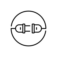 Concepto energ&iacute;a el&eacute;ctrica. Logotipo lineal enchufe el&eacute;ctrico con cable y conector en c&iacute;rculo en color negro