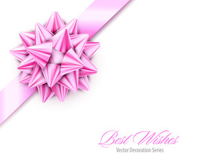 Vector Pink Realistic Bow with Ribbons Isolated on White Background