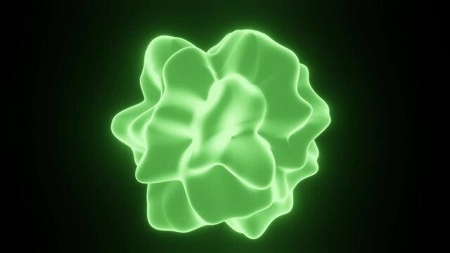 A glowing fluorescent green blob like object hovering in dark space. 3D rendered animation in loop. 