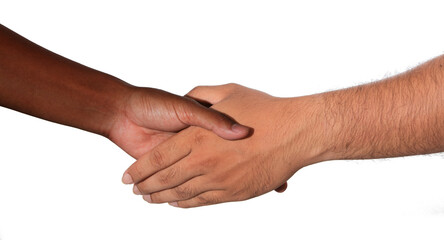 African and American shaking hands isolated on white background with clipping path
