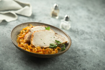 Roasted pork with cabbage stew