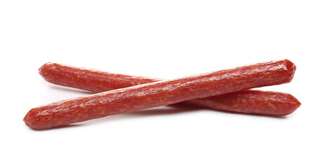 Fermented, smoked sausages isolated on white background