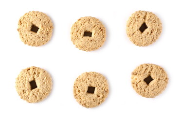 Tea biscuits, cookies set and collection isolated on white background, top view