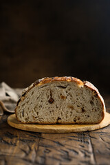 Homemade bread with cranberry and pine nuts
