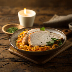 Roasted pork with cabbage stew