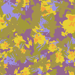 Fototapeta na wymiar UFO camouflage of various shades of violet, green, orange and yellow colors