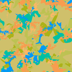 Fototapeta na wymiar UFO camouflage of various shades of green, blue and orange colors