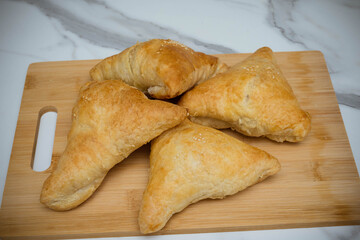 The samosa. Traditional Oriental dish with meat.