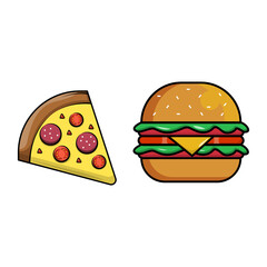 pizza and burger vector illustration on with background