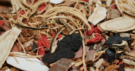 Chinese herbal medicine tea on table