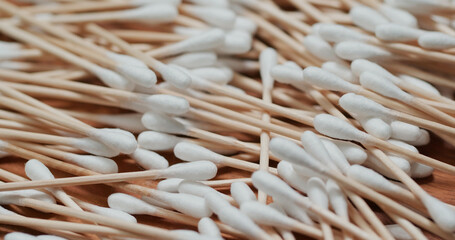 Wooden cotton swab in pile