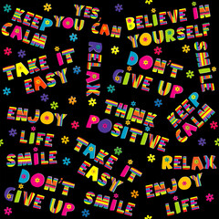 Positive inspirational quotes seamless pattern