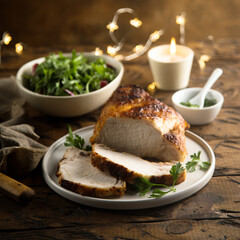 Homemade honey mustard roasted pork with fresh salad