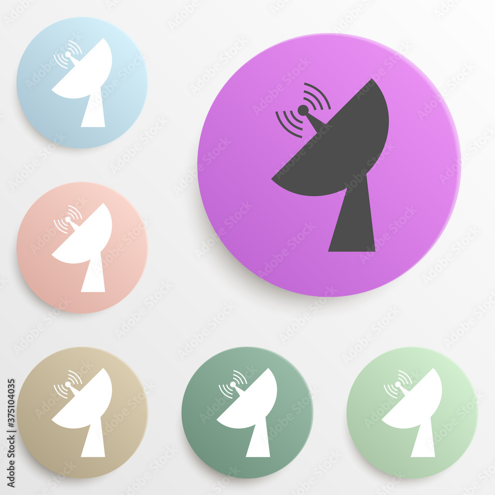 Poster satellite dish badge color set. simple glyph, flat vector of web icons for ui and ux, website or mob