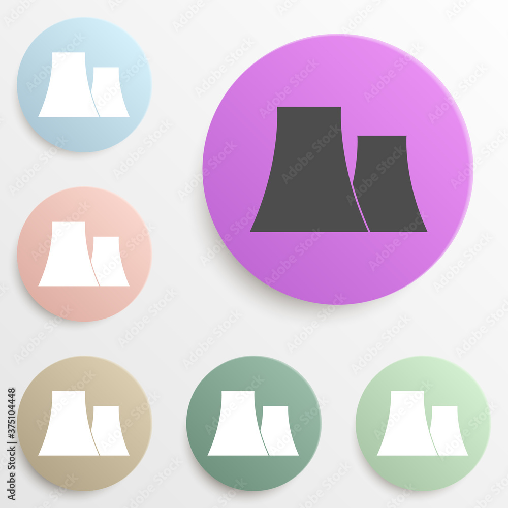 Poster nuclear power plant badge color set. simple glyph, flat vector of web icons for ui and ux, website o