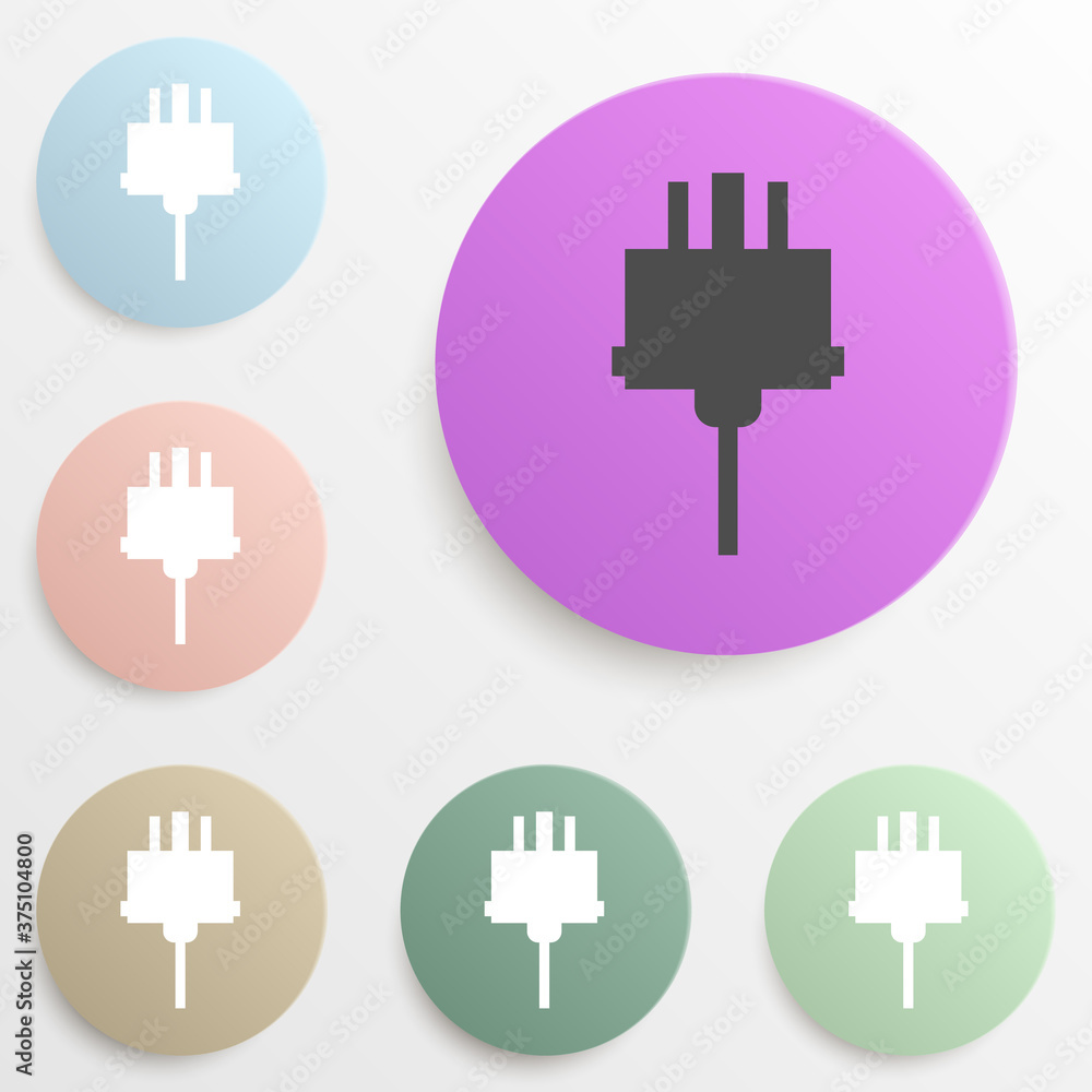 Poster electrical plug badge color set. simple glyph, flat vector of web icons for ui and ux, website or mo