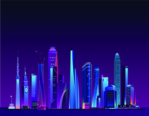 Skyscraper at night. The view is beautiful. 