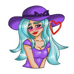 A girl in love, confused, heart, sticker