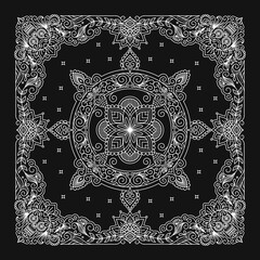 Bandanna Design, Bandana Ornament Pattern with Sugar Skull, Mexican Bandana Design