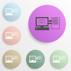 computer and document on sheet badge color set. Simple glyph, flat vector of web icons for ui and ux, website or mobile application