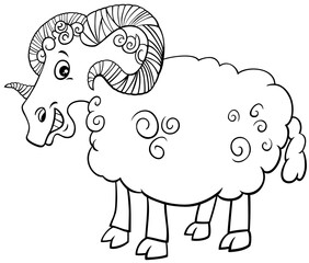 ram farm animal cartoon character coloring book page