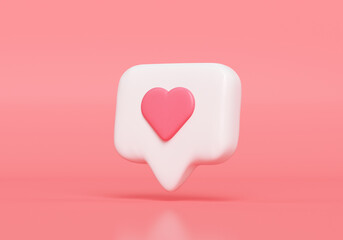 Like notification icon, Social media notification icon with heart symbol on pink background. 3d illustration © StockStyle