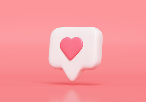 Like notification icon, Social media notification icon with heart symbol on pink background. 3d illustration