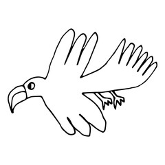 Cartoon blue flying bird isolated on white background. Vector illustration.   