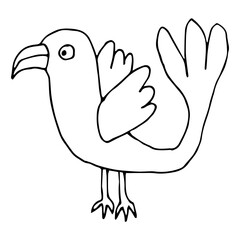 Cute tropic cartoon doodle hen bird isolated on white background. Vector illustration.   
 