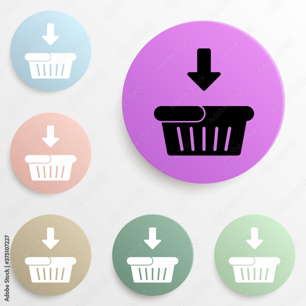 Aufkleber download to shopping cart badge color set. simple glyph, flat vector of web icons for ui and ux, web