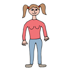 Cartoon doodle linear woman isolated on white background. Vector illustration.   