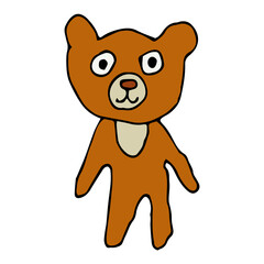 Cute cartoon linear doodle teddy bear isolated on white background.  