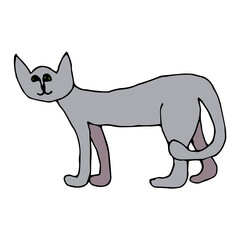 Cartoon  doodle cat isolated on white background. Vector illustration.    