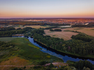 Aerial view of beautiful natural landscape. River Voronezh, Russia