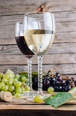 Glasses of red and white wine.