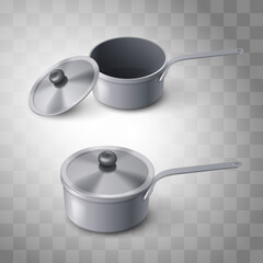 Two Steel Saucepans with Lid. Illustration on a Transparent Background for Your Web Mobile App Logo Design